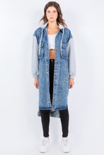 Load image into Gallery viewer, American Bazi Contrast Longline Hooded Denim Jacket