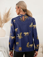 Load image into Gallery viewer, Leopard Graphic Mock Neck Puff Sleeve Blouse