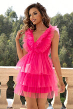 Load image into Gallery viewer, Ruffled V-Neck Sleeveless Mesh Dress