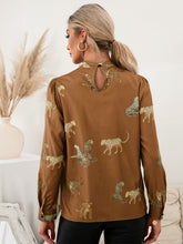 Load image into Gallery viewer, Leopard Graphic Mock Neck Puff Sleeve Blouse