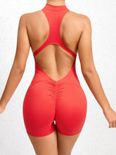 Load image into Gallery viewer, Cutout Ruched Half Zip Active Romper
