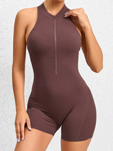 Load image into Gallery viewer, Cutout Ruched Half Zip Active Romper
