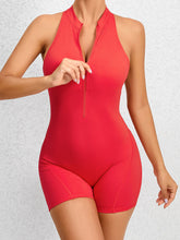 Load image into Gallery viewer, Cutout Ruched Half Zip Active Romper
