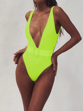 Load image into Gallery viewer, Plunge Wide Strap Sleeveless One-Piece Swimwear
