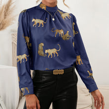 Load image into Gallery viewer, Leopard Graphic Mock Neck Puff Sleeve Blouse
