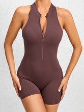 Load image into Gallery viewer, Cutout Ruched Half Zip Active Romper
