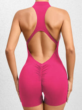 Load image into Gallery viewer, Cutout Ruched Half Zip Active Romper
