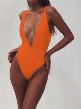 Load image into Gallery viewer, Plunge Wide Strap Sleeveless One-Piece Swimwear
