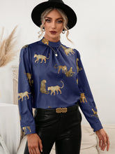 Load image into Gallery viewer, Leopard Graphic Mock Neck Puff Sleeve Blouse
