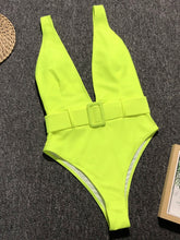 Load image into Gallery viewer, Plunge Wide Strap Sleeveless One-Piece Swimwear
