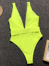 Load image into Gallery viewer, Plunge Wide Strap Sleeveless One-Piece Swimwear
