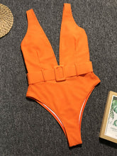 Load image into Gallery viewer, Plunge Wide Strap Sleeveless One-Piece Swimwear
