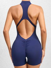 Load image into Gallery viewer, Cutout Ruched Half Zip Active Romper
