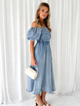 Load image into Gallery viewer, Off-Shoulder Balloon Sleeve Denim Dress
