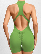 Load image into Gallery viewer, Cutout Ruched Half Zip Active Romper
