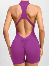 Load image into Gallery viewer, Cutout Ruched Half Zip Active Romper
